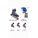 TOPROCKSTORE Işıklı Çocuk Pateni, Ayarlanabilir Silikon Tekerli, Frenli Metal Gövde, Kask Dizlik Set, Mavi, 30-33 Beden