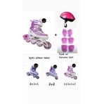 TOPROCKSTORE Işıklı Çocuk Pateni, Ayarlanabilir Silikon Tekerli, Frenli Metal Gövde, Kask Dizlik Set, Mor, 38-41 Beden