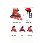 TOPROCKSTORE Işıklı Çocuk Pateni, Ayarlanabilir Silikon Tekerli, Frenli Metal Gövde, Kask ve Koruma Seti, Kırmızı, 30-33 Beden