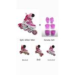 TOPROCKSTORE Işıklı Çocuk Pateni, Ayarlanabilir, Silikon Tekerli, Frenli, Metal Gövdeli, Pembe, 34-37 Beden, Dizlik Set