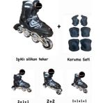 Toprockstore Işıklı Çocuk Pateni Ayarlanılabilir Alıştırma Silikon Tekerli Frenli Metal Gövdeli Paten Dizlik Set 38-41