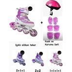 Toprockstore Işıklı Çocuk Pateni Ayarlanılabilir Silikon Tekerli Frenli Metal Gövdeli Paten Ve Kask Dizlik Set 30-33