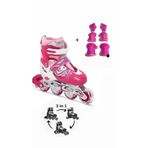 TOPROCKSTORE Işıklı Çocuk Pateni, Silikon Ayarlanabilir Teker, Metal Gövde, Koruma Seti, Pembe, 30/33 Beden
