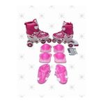 TOPROCKSTORE Pembe Ayarlanabilir Işıklı Alıştırma Pateni, Dizlik ve Kolluk Setli, 30-33 Beden, Unisex