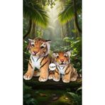 TOPROCKSTORE Sevimli Anne Baba ve Yavrusu Leopar Kaplanlar Peluş Oyuncak, Gerçekçi Camgöz, 25cm-35cm, Uyku Arkadaşı