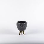 TOPSAN Tamago Ahşap Ayaklı Beyaz Granit Desenli Antrasit Saksı (Antrasit)
