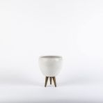 TOPSAN Tamago Ahşap Ayaklı Kahverengi Granit Desenli Beyaz Kaktüs ve Sukulentlik Saksı (Bronz)