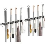 TOPSKINOY 2 Paket Süpürge Tutacağı Duvara Montaj, Paslanmaz Çelik Paspas Askısı Duvara Monte Alet Rafları Garaj Çamaşır Odası Düzenleme ve Depolama için Ağır Hizmet Kancaları, Siyah (5 Raf ve 4 Kanca)
