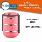 Toptan 55 Sefer Tası Yemek Termosu Saklama Kabı Termosu 3lü - Pembe