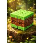 Toptan3D Stres Küpü, Çim Blok Stres Küpü, infinity cube + Gözlüklü Karakter Anahtarlık Hediyeli (Büyük Boy - 8cm) - Renkli