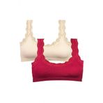 Toptanbulurum 2 Adet Dantel Nakış İşlemeli Pedli Bambu Krem Bordo Kadın Büstiyer