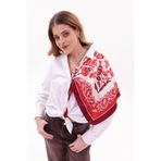 TOPTANFULARCI Kırmızı Çiçek Desenli Fular 70x70 cm