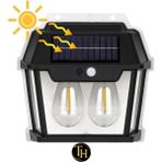 Toptanhane Güneş Enerjili Hareket Sensörlü Çift Ampul Solar LED Dış Mekan Bahçe Lambası Su Geçirmez Aydınlatma - Sarı Işık