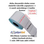 TOPTANTEK Barkod Etiket 40x30 Mm Lamine Termal Etket 12' Li Eko Paket 1 Rulo 300 Sarım