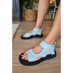 Topukla 022 20755 Topukla Kadın Deri Dolgu Topuk Sandalet - Mavi