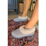 Topukla 50 50 Footwear Gri Süet Hakiki Kürk Süet Kadın Panduf