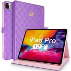 Topwin iPad Pro 12.9" (5., 4. ve 3. Nesil) Kılıf, Sevimli Taç Tasarımı Bling Elmas PU Deri Akıllı Otomatik Uyku/Uyanma Dayanağı Darbeye Dayanıklı Kapaklı Kılıf 12.9 Pro Kılıf 2021/2020/2018 için (Mor)