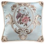 ToRhine Jakarlı Vintage Kırlent Kılıfları Çiçek İşlemeli Yastık Kılıfı Kanepe Ev Dekoru için Euro Retro Klasik Yastık Kılıfı (Gök Mavisi, 48 x 48 cm (Sadece Yastık Kılıfı))