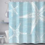 Torich Plaj Deniz Yıldızı Duş Perdesi, Camgöbeği Ahır Ahşap Tahta Okyanus Temalı Vintage Pastel Dekor Banyo Perdesi, Çiftlik Evi Rustik Ülke Denizcilik Kıyı Yaz Kancalı Banyo Dekoru, 175 x 182 cm