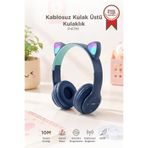 Torima Bluetooth Kulaklık Kulak Üstü Kedi Figürlü Kablosuz Kulaklık P47M Lacivert