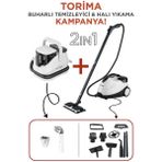 Torima Buharlı Temizleyici Halı ve Koltuk Yıkama Cam Zemin Mutfak Temizlme Buhar Makinesi JJB747+CB08C - Beyaz