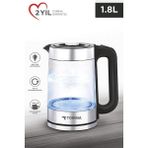 Torima Cam Led Işıklı 1500W 1.8L Kettle Su Isıtıcı TY-083-18X29A - Beyaz