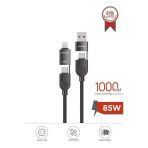 Torima U17 Siyah 4-İn-1, Type-C To Type-C And Ligthning -Usb Çoklu Değiştirilebilir Başlıklı 100Cm - 85W Hızlı Şarj Ve Data Kablosu