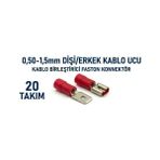 Tork 0,50MM – 1,5mm Mavi Faston Uç Takımı 20 Takım | Izoleli Erkek Dişi Kablo Bağlantı Terminali