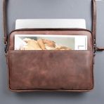 Toronata Seward Hakiki Deri Omuz Askılı Laptop ve Tablet Çantası (14” ve 16” Uyumlu) - 16" - Koyu Kahverengi