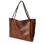 Toronto Vegan Deri Shopper Çanta, Taba, Minimalist Tasarım, Geniş İç Hacimli, 43 x 11 x 29 cm