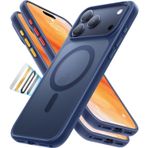 TORRAS Manyetik darbeye dayanıklı, iPhone 17 Pro kılıfı, Magsafe ile uyumlu, askeri sınıf düşme testi, yarı saydam ince koruyucu, iPhone 17 Pro kılıfı, parmak izi bırakmaz, çizilmez, koyu mavi