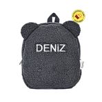 Tosbiş [ İSTEDİĞİNİZ İSMİ NAKIŞLA YAZIYORUZ ] - Teddy-Peluş Antrasit 0-8 Yaş - Anaokulu Çocuk Sırt Çantası
