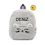 Tosbiş [ İSTEDİĞİNİZ İSMİ YAZIYORUZ ] Kedicik Gri (FİGÜR+İSİM) 0-8 Yaş Çocuk Sırt Çantası, Anaokulu -kreş
