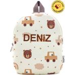 Tosbiş Krem Renkli Oyuncak Araba Anaokulu Çantası 26x21x11 cm 0-8 Yaş Çocuk Sırt Çantası