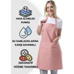 Toshe Boyun Ayarlı, Suya Dayanıklı, Cepli Şef, Aşçı, Mutfak Önlüğü , Cafe, Barista, Kuaför, Ressam ve Çiçekçi Önlükleri - Standart - Pembe