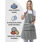 Toshe Boyun Ayarlı,su geçirmez,cepli Şef,aşçı, Mutfak Önlüğü,cafe,barista,siyah Beyaz Çizgili Önlük,kuaför,ressam ve Çiçekçi önlükleri - Siyah - Beyaz - Standart