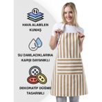 Toshe Boyun Ayarlı,Suya Dayanıklı, Şef, Aşçı, Mutfak Önlüğü, Cafe, Barista, Kuaför, Ressam ve Çiçekçi Önlükleri, Kahverengi ve Beyaz Çizgili Önlük - Standart - Kahverengi - Beyaz