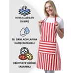 Toshe Boyun Ayarlı,Suya Dayanıklı, Şef, Aşçı, Mutfak Önlüğü, Cafe, Barista, Kuaför, Ressam ve Çiçekçi Önlükleri, Kırmızı ve Beyaz Çizgili Önlük - Standart - Kırmızı - Beyaz