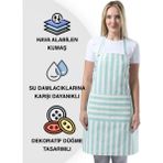 Toshe Boyun Ayarlı,Suya Dayanıklı, Şef, Aşçı, Mutfak Önlüğü, Cafe, Barista, Kuaför, Ressam ve Çiçekçi Önlükleri, Turkuaz ve Beyaz Çizgili Önlük - Standart - Turkuaz - Beyaz