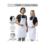 TOSHEX 2'li Mutfak Önlüğü Su Geçirmez Şef Önlüğü 2 Geniş Cepli Barista Önlüğü Mutfak Önlük Beyaz Önlük