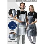 TOSHEX 2'li Mutfak Önlüğü Su Geçirmez Şef Önlüğü 2 Geniş Cepli Barista Önlüğü Mutfak Önlük Lacivert Beyaz