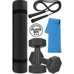 Tosima Pilates & Fitness Seti – 6mm Pilates Minderi, Atlama Ipi, 2x1 kg Dambıl, Pilates Lastiği - Siyah