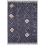 Toszek Lacivert Modern Geometrik Etnik Eskitme Desenli Boho Makinada Yıkanabilir Hafif Hav Toz Vermez Leke Tutmaz Kaymaz Taban Dijital Makine Baskı Halı Oturma Odası Salon Yolluk Koridor Mutfak Halısı