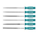 TOTAL – 6 dosyalı set | 140 mm | düz, yuvarlak, yarım yuvarlak, kare, üçgen ve bıçak törpüsü | marangozluk için ideal | ahşap, plastik veya metal törpülemek için | turkuaz renkli çelik