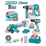 Total P20S 240202 3'lü Set Akülü Taşlama + Akülü Vidalama + Akülü Kırıcı