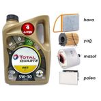 Total Quartz Ineo ECS 5W-30 Partiküllü 4 lt Motor Yağı + Citroen C4 1.6 Dizel Yağ Bakım Seti