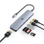 TOTU 6'sı 1 arada USB C Hub, 4K HDMI, USB 3.0/2.0 Bağlantı Noktaları, SD/TF Kart Okuyucu, MacBook Pro Air için Çift Monitör Desteği, Surface Pro, iPad Pro