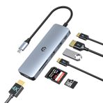 TOTU 6'sı 1 arada USB C Hub, MacBook Air/Pro için Multiport Adaptörü, 4K Ekran HDMI Bağlantı İstasyonu (USB 3.0, 100W PD, SD/TF Kart Yuvaları) iMac, iPad Pro, Dell, HP, Surface, XPS、 ile uyumlu