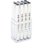 Touch Twin Brush Marker Fırça Uçlu Marker Seti 12 Renk Mavi/yeşil Griler