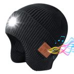 TOUCH TWO Erkek Hediyeleri Işıklı Bluetooth Bere, Dahili Kablosuz Kulaklıklar ve Stereo Hoparlörler - USB Şarj Edilebilir Bluetooth Şapka | Havalı Aletler Çoraplama Hediyeleri Erkekler Kadınlar için (Siyah,